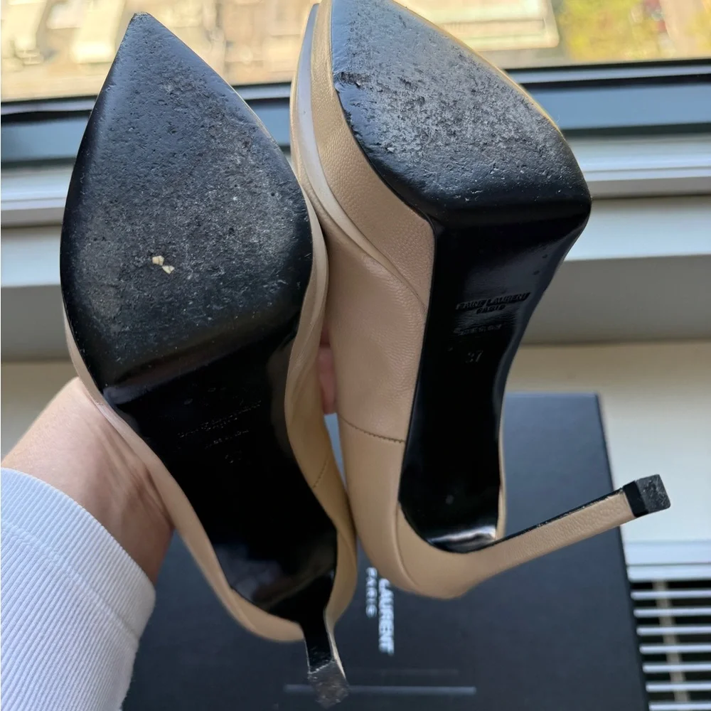 Saint Laurent nude Leather Pointed-Toe Platform Stilettos - Picture 7 of 10